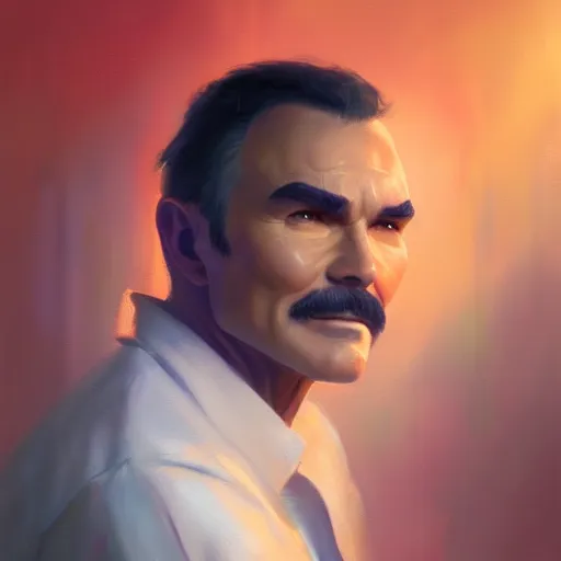 Prompt: a beautiful portrait of burt reynolds, oil painting, Greg Rutkowski, Charlie Bowater, Yuumei, Yanjun Cheng, unreal 5, DAZ, hyperrealistic, octane render, RPG portrait, dynamic lighting, fantasy art, beautiful face