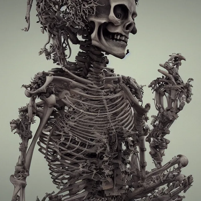 Image similar to portrait of Buddhist Monk as ((skeleton)). intricate abstract. intricate artwork. by Tooth Wu, wlop, beeple, dan mumford. octane render, trending on artstation, greg rutkowski very coherent symmetrical artwork. cinematic, hyper realism, high detail, octane render, 8k, chrome accents