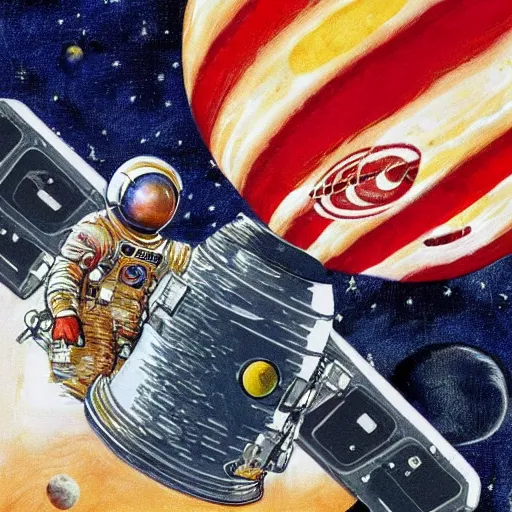 Image similar to American Breakfast in space drawn by Alan Bean
