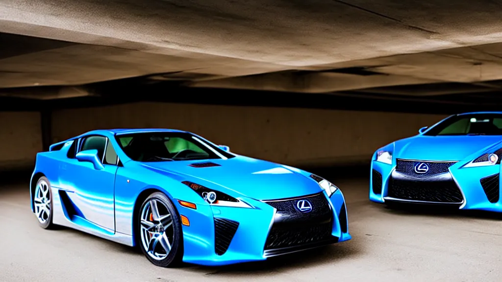 Prompt: a three quarter shot of a lexus lfa in a parking garage, 4k, hyper realistic, car photography