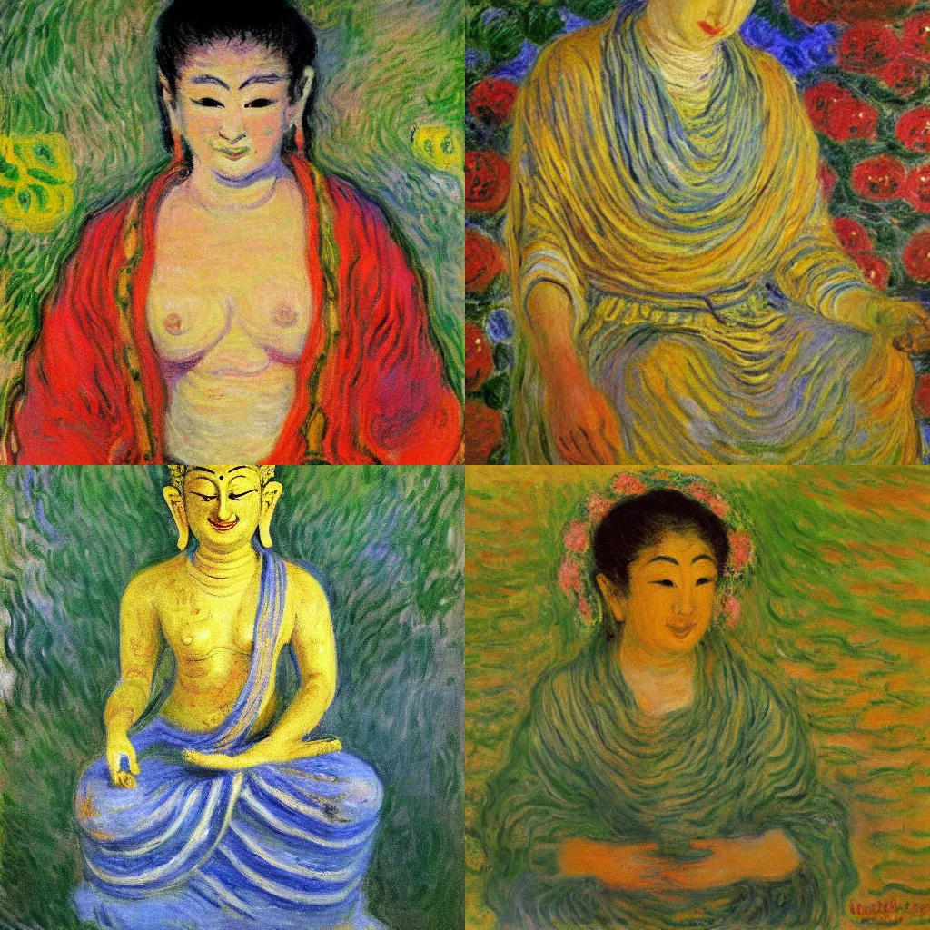 Prompt: buttery delighted bodhisattva, impressionist painting by claude monet