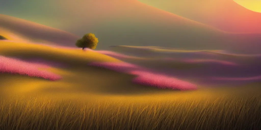 Image similar to dunes inspired by Evgeny Lushpin,flower meadow,spring,cinematic,trending on ArtStation
