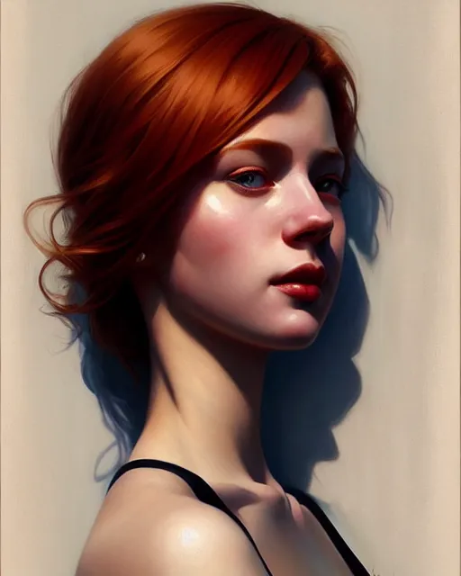 Image similar to stylized portrait of an artistic pose, composition, young redhead, realistic shaded, fine details, realistic shaded lighting poster by ilya kuvshinov, magali villeneuve, artgerm, jeremy lipkin and michael garmash and rob rey