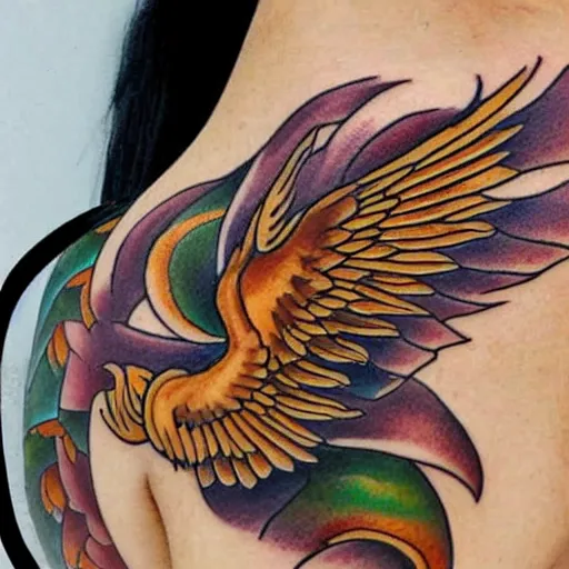 Rainbow Phoenix Bird Tattoo - Rainbow Phoenix - Magnet | TeePublic