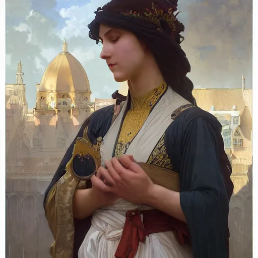 Prompt: anxious steward of a new castle, intricate, highly detailed, digital painting, artstation, smooth, sharp focus, illustration, art by artgerm and greg rutkowski and alphonse mucha and william - adolphe bouguereau