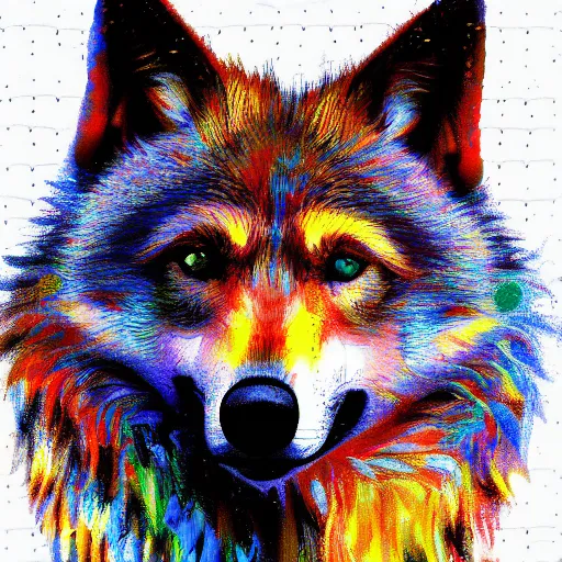 Prompt: retarded wolf portrait, impressionism, complimentary colors