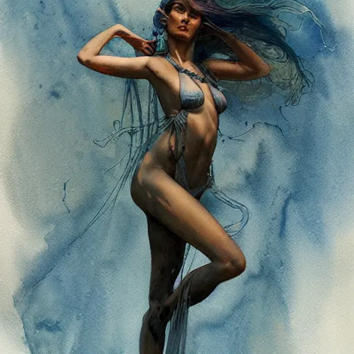 Prompt: watercolor painting of a female figure body, no blur, 4 k resolution, ultra detailed, style of carlos schwabe, dariusz zawadzki, tom bagshaw, tom bagshaw, ismail inceoglu, robert mccall