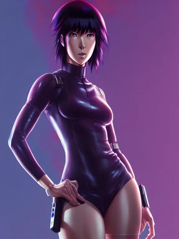 Image similar to a fullbody portrait of motoko kusanagi the major ghost in the shell : : stand alone complex, under repairs, maintenance : : by ilya kuvshinov, rossdraws, artgerm, sola digital arts, anti aliasing, raytracing : :