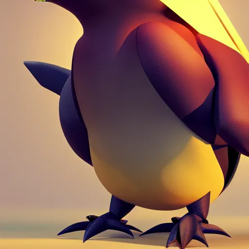 Prompt: fat metal bird pokemon with two pipes coming out of its back with exhaust coming out octane render trending on artstation 8 k highly detailed beautiful lighting