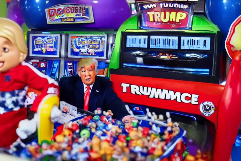 Prompt: donald trump at chuck e cheese