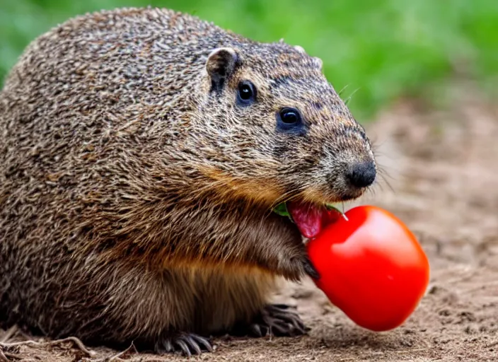 Image similar to groundhog eating a tomato