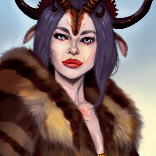 female teifling barbarian wearing furs with antlers, | Stable Diffusion ...