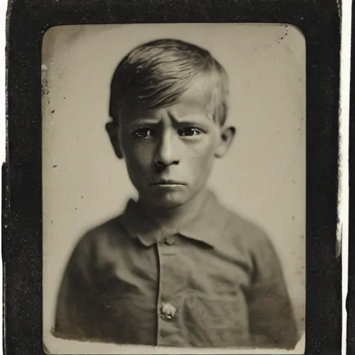 Prompt: facial portrait of a 6 year old boy, 1 9 2 2, ambrotype, by george s. cook, award winning