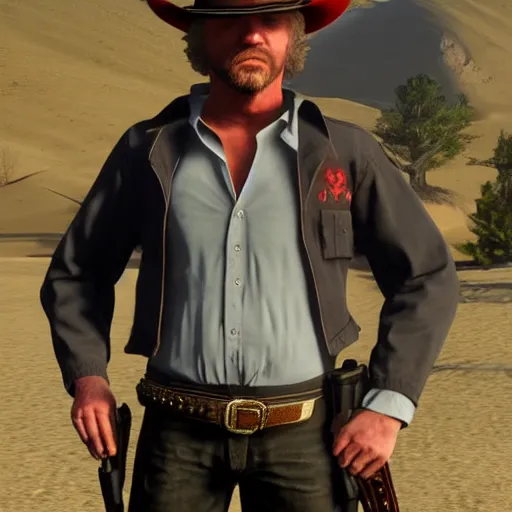 Image similar to william katt in red dead redemption 2, character render, full body shot, highly detailed, in game render