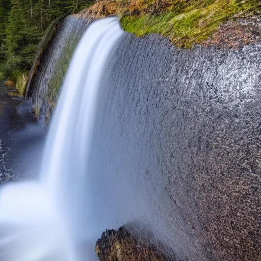 Prompt: large waterfall, water turning into diamonds and falling into a lake, wide angle shot, 8K