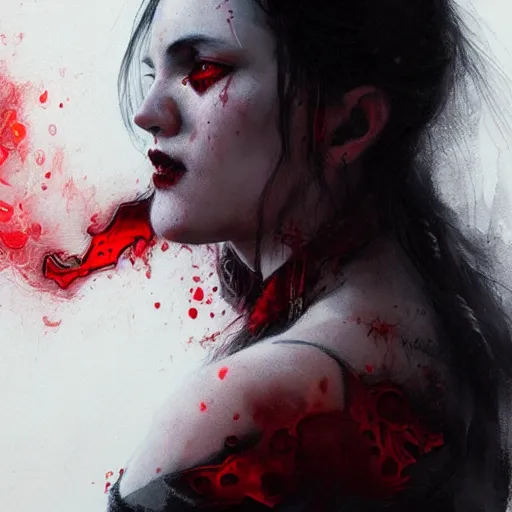 Image similar to goth girl crying red tears, intricate, art by greg rutkowski, high detailed, 4 k,