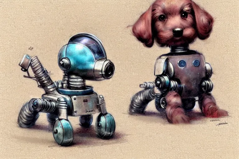 Image similar to ( ( ( ( ( 1 9 5 0 s retro future robot puppy. muted colors. ) ) ) ) ) by jean - baptiste monge!!!!!!!!!!!!!!!!!!!!!!!!!!!!!!