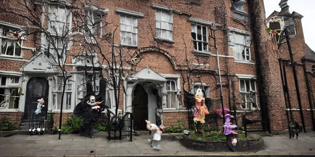 Image similar to outside an orphanage in london, tim burton and claymation style