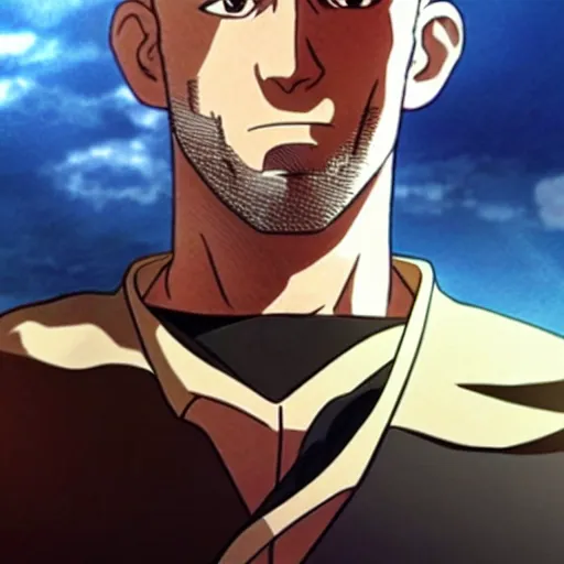 Image similar to jason statham as anime character, kyoto animation, magical