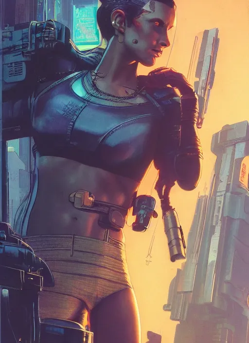 Image similar to cyberpunk mercenary. portrait by stonehouse and mœbius and will eisner and gil elvgren and pixar. realistic proportions. cyberpunk 2 0 7 7, apex, blade runner 2 0 4 9 concept art. cel shading. attractive face. thick lines.