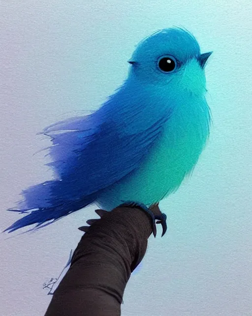 Prompt: concept art bust of a small cute bird creature, blue and teal gradient, in a pastel forest | | cute - fine - fine details by stanley artgerm lau, wlop, rossdraws, and sakimichan, trending on artstation, brush strokes