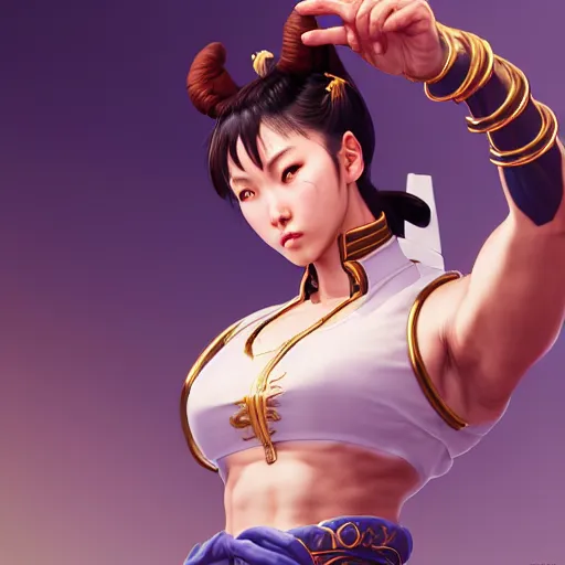 Image similar to portrait of chun li, au naturel, hyper detailed, digital art, trending in artstation, cinematic lighting, studio quality, smooth render, unreal engine 5 rendered, octane rendered, art style by klimt and nixeu and ian sprigger and wlop and krenz cushart.