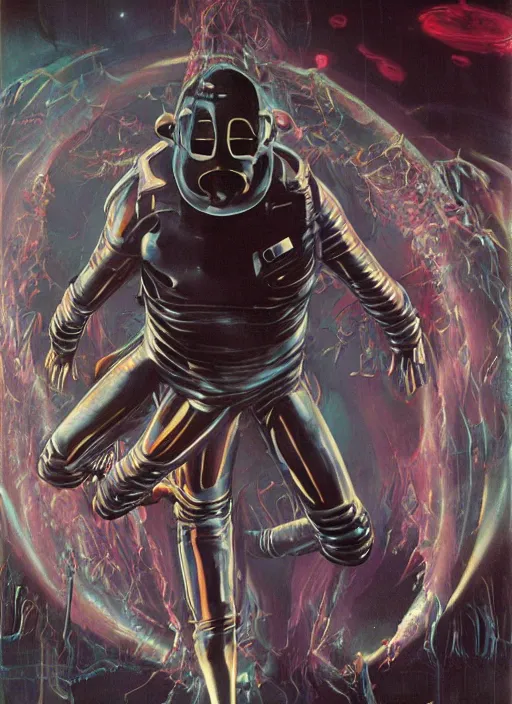 Image similar to astronauts in dark void underwater - complex and hyperdetailed technical suit. reflection and dispersion materials. rays and dispersion of light. volumetric light. f / 3 2. noise film photo. flash photography. ultra realistic, wide angle. poster by wayne barlowe, hajime sorayama aaron horkey, craig mullins