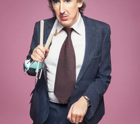 Image similar to a promotional studio photograph of Steve Coogan as Alan Partridge; f/1.4; 90mm