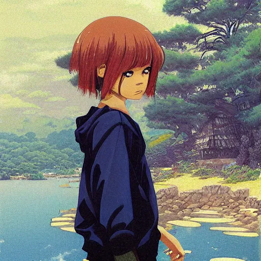 Image similar to anime zendaya by by Hasui Kawase by Richard Schmid on canvas