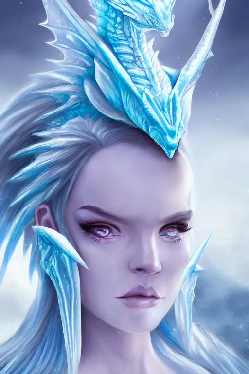 Image similar to Ice Dragon princess, digital art, 8k ,character ,realistic, portrait, hyperrealistic