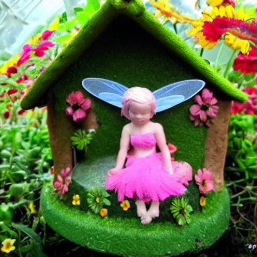 Prompt: tiny cute fairy in a flower house