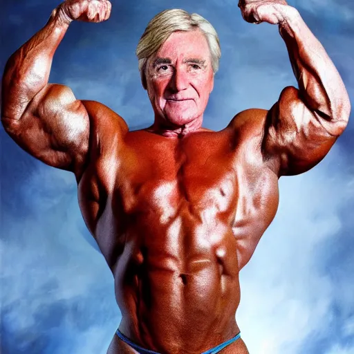 Prompt: ken barlow with the physique of a body builder, hyper realistic, ultra detailed, cinematic, dynamic lighting, photorealistic, refined, intricate, digital art, digital painting, masterpiece, 8k