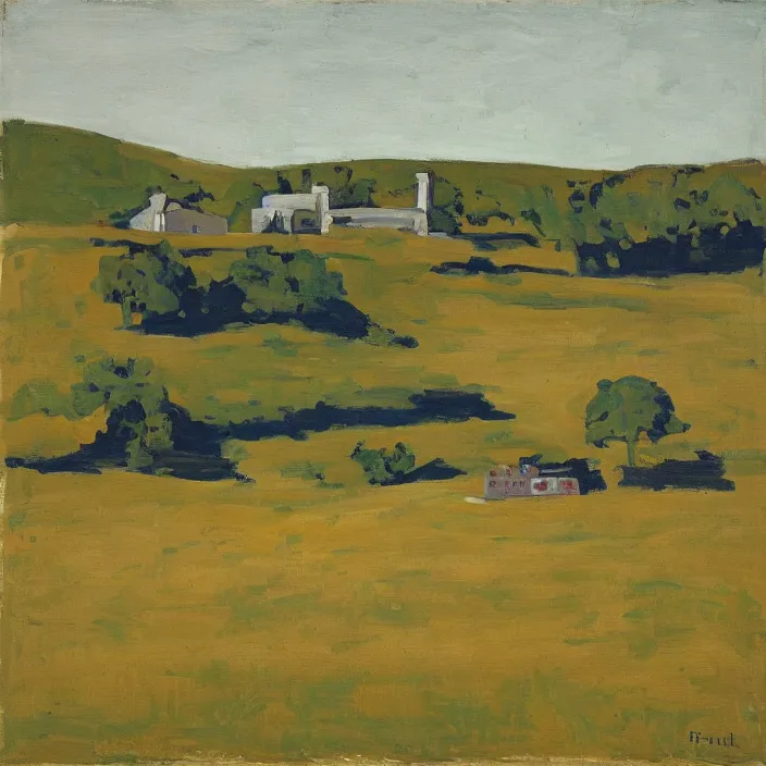 Prompt: a building in a landscape, by fairfield porter