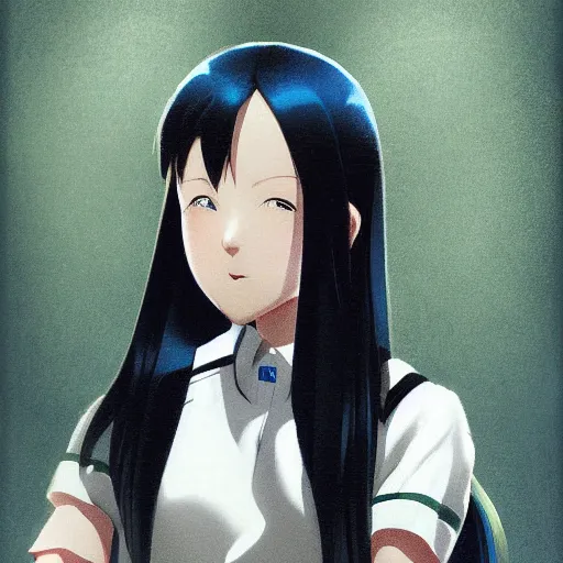 Prompt: a high detail portrait of high school girl by makoto sinkai, in simple background, by CLIP STADIO