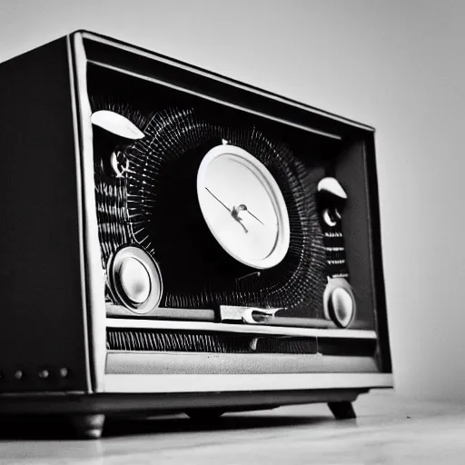 Prompt: 1 9 3 0 s radio receiver, [ modern photography ]!!, inspired by the [ chrysler building ], 4 k photorealism, [ closeup ]!!, trending on unsplash