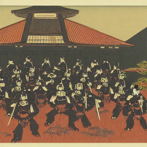 Prompt: late meiji period, colored woodblock print, imperium space marines