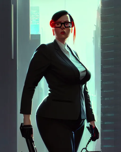 Prompt: cyberpunk corporate woman, overweight | | realistic shaded, fine details, realistic shaded lighting poster by greg rutkowski, diego gisbert llorens, magali villeneuve, artgerm, jeremy lipkin and rob rey