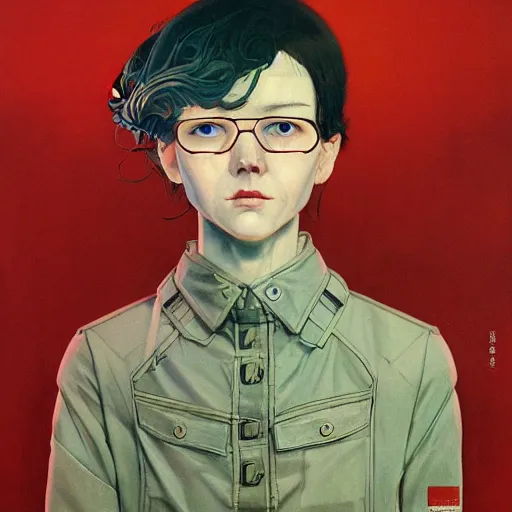 Prompt: prompt : soviet doomer portrait soft light painted by james jean and katsuhiro otomo and erik jones, inspired by akira anime, smooth face feature, intricate oil painting, high detail illustration, sharp high detail, manga and anime 1 9 9 9