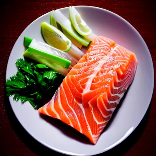 Image similar to gigantic gourmet salmon sashimi food photography black and white