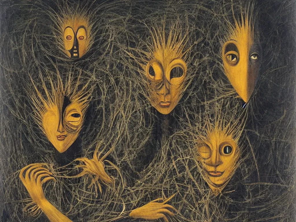 Image similar to the mother of all masks. painting by remedios varo, aoshima chiho