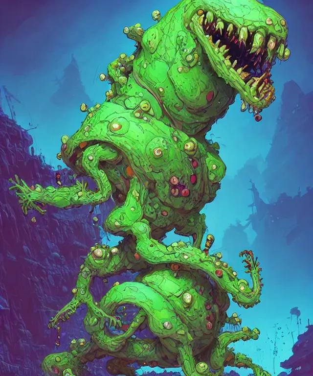 Prompt: a toxic ooze creature in a pixar artstyle, adorable and whimsical,, fantasy, elegant, digital painting, artstation, unreal engine, octane render, concept art, matte, sharp focus, vibrant colors, high contrast, illustration, art by james jean and philippe druillet and justin gerard