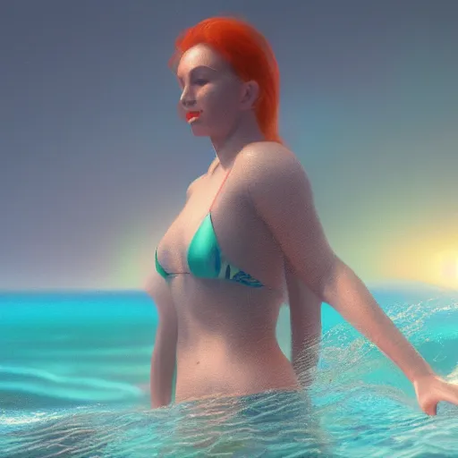 Prompt: a woman, swimming in the ocean, extremely detailed digital painting, in the style of andrey lekarski, rim light, beautiful lighting, 8 k, raytracing, octane, trending on artstation