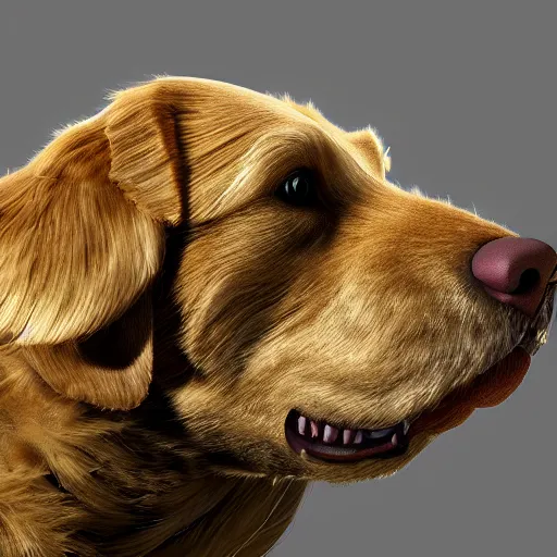 Image similar to A mix of a golden retriever and a bearded dragon, highly detailed, 8k, Unreal Engine render