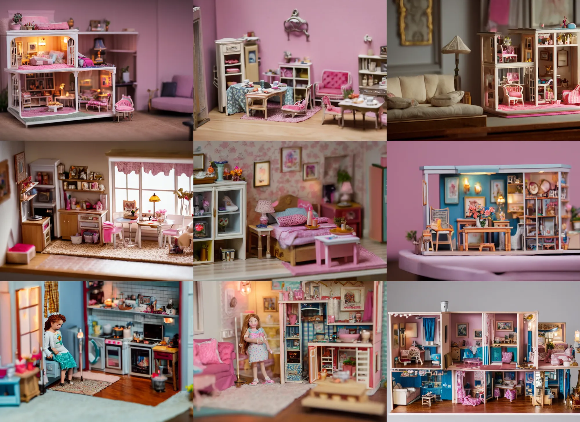 Prompt: photo still of miniatures in a dollhouse, 8 k, studio lighting bright ambient lighting key light, 8 5 mm f 1. 8