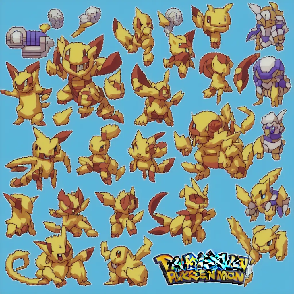 Image similar to pixelated pokemon monster inspired by ragnarok online, 1 2 8 bit, 1 0 0 0 x 1 0 0 0 pixel art, 4 k, super detailed, nintendo game, pixelart, high quality, no blur, sharp geometrical squares, concept pixelart