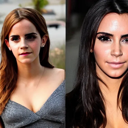 Image similar to A still of Emma Watson and Kim Kardashian combined into one person