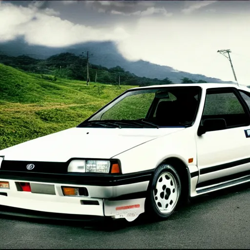 Prompt: A Toyota Panda Trueno AE86 in Armenia Quindio , Artwork by Makoto Shinkai, wallpaper, 4k, high quality, official media