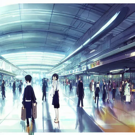 Image similar to Shinjuku Station, Anime concept art by Makoto Shinkai