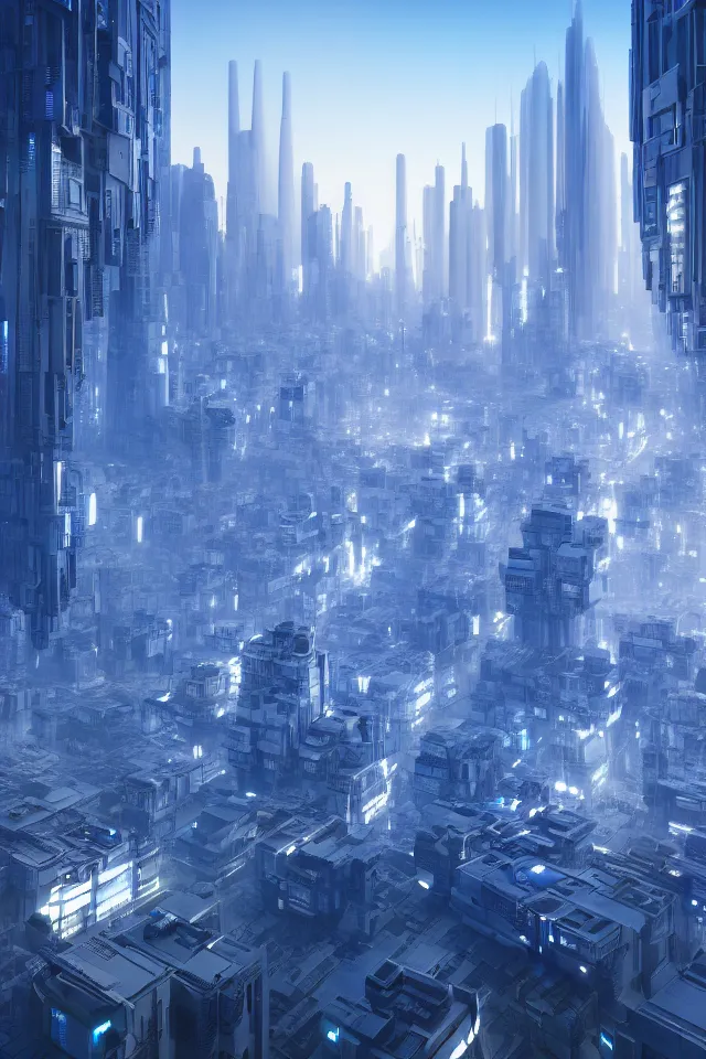 Image similar to utopian city, white buildings, by Leon Tukker, Makoto Kobayashi, synthetic light, blue trees, people on the streets, utopia, perfect, futuristic, 8k high detail, masterpiece, trending on ArtStation