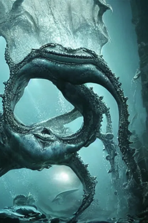 Image similar to mark zuckerberg as a fantastic lovecraftian sea creature, photorealistic, cinematic lighting, highly detailed, by guillermo del toro